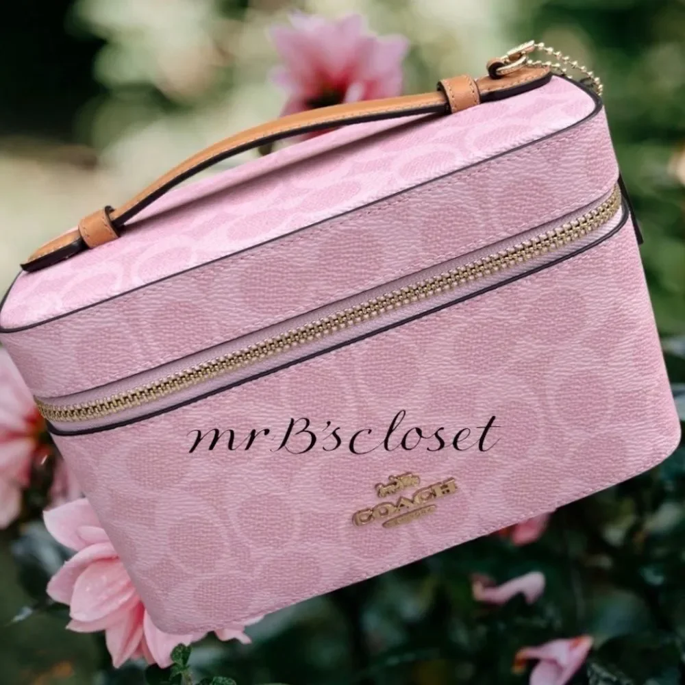 Coach Powder Pink Cosmetic Case In Signature Canvas Powder Pink